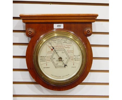 1930's mahogany mounted circular barometer or Stormoguide by Short & Mason, London 