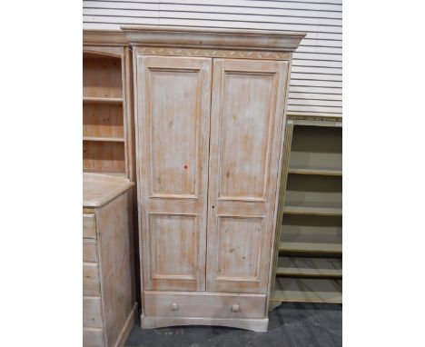 Limed-effect wardrobe with pair of panel doors enclosing hanging space, with long drawer below, width 98cm 