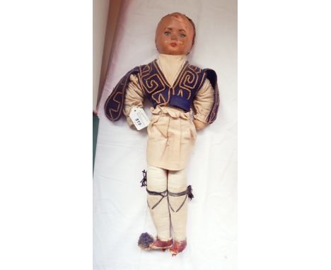 Early 20th century paper head and soft-bodied doll in Turkish-style dress and an Oriental puppet 