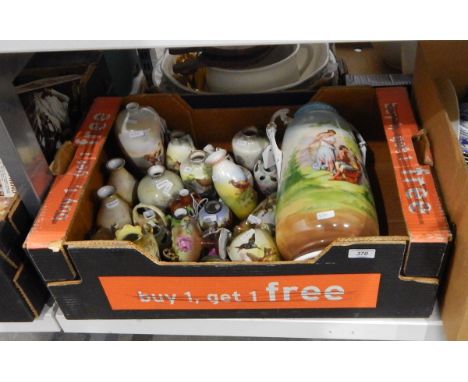 Quantity of Worcester style vases, posy vases, pin trays, etc. with transfer printing of birds, flowers, children, etc. (1 bo