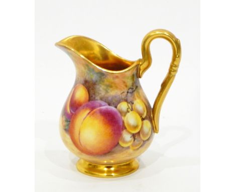 20th century Royal Worcester china baluster-shaped milk jug with handpainted decoration by Lewin, black transfer printed mark