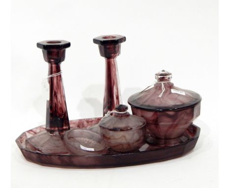 Glass table lamp base of spherical form, on circular pedestal foot, the red glass base layer with gold and clear glass overla