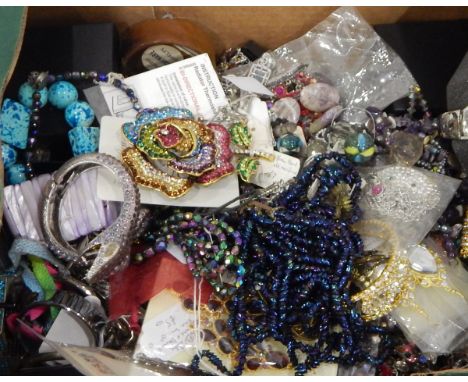 Large quantity of modern costume jewellery including a multi-coloured diamante rose brooch, a serpent bangle, etc. 