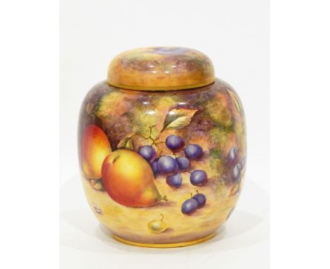 Mid 20th century Royal Worcester porcelain ginger jar, No.2826, handpainted with cherries, peaches and grapes, by Sibley-Lewi