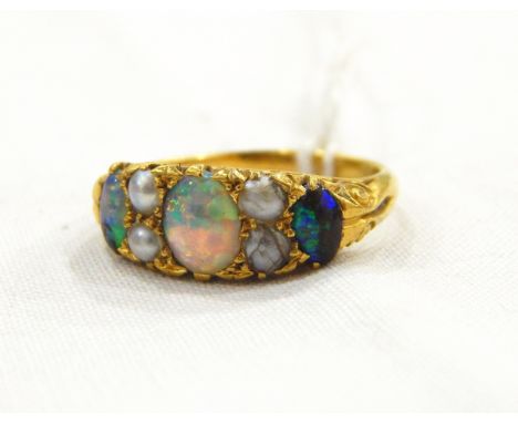 Victorian-style gold, opal and pearl ring 