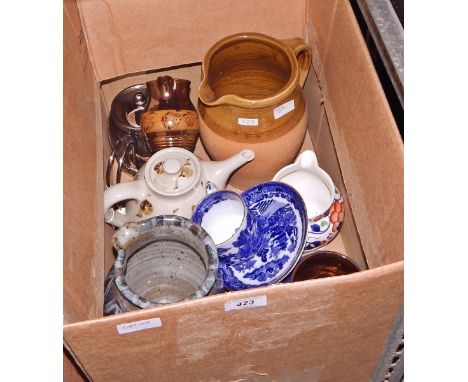 Quantity of assorted ceramics, glassware, a wooden table lamp, two Samsonite suitcases and a tote bag marked 'Tod's' (3 boxes