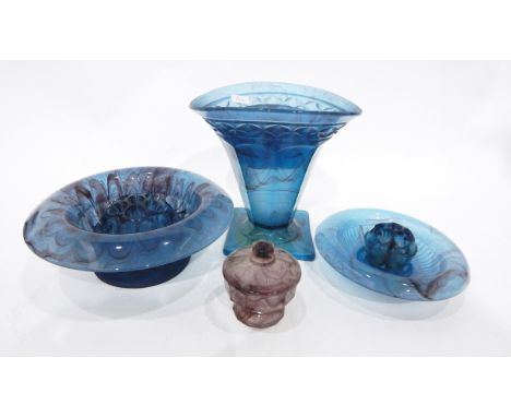 Early 20th century blue slag glass rosebowl, a similar vase of flared panel form and various other items 