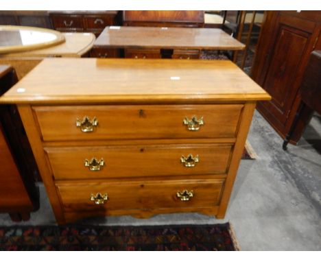 Modern hardwood chest of three long drawers, on bracket feet, width 92cm 