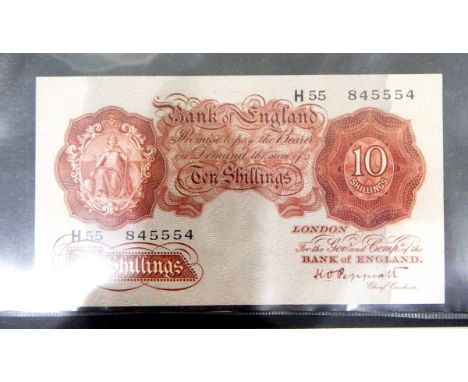 Two Bank of England 10s notes (1950-55) signed by P S Beale, threaded, both EF, two further 10s notes (1934-40) signed by K O