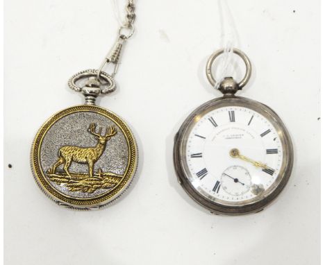 Silver cased open-faced pocket watch with enamel dial and subsidiary seconds hand, the Express English Lever, the case hallma