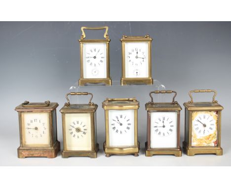 A collection of French brass carriage clock and timepiece cases and parts, many disassembled (faults).Buyer’s Premium 29.4% (
