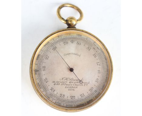 An early 20th century J.H. Steward gilt metal cased pocket barometer, the signed silvered dial with black Arabic numerals, de