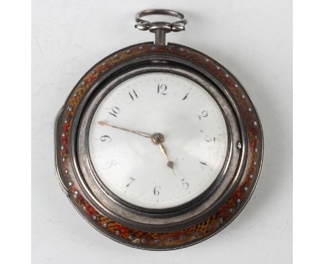 A George III silver pair cased keywind open-faced gentleman's pocket watch, the gilt fusee movement with verge escapement and