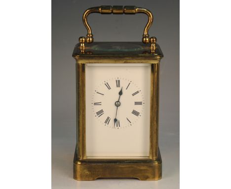 An early 20th century French lacquered brass cased carriage clock by Richard &amp; Cie, the eight day movement striking hours