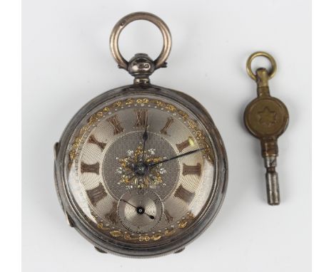 A Victorian silver circular cased key wind open-faced pocket watch, the gilt jewelled movement detailed 'Adam Burdess Coventr