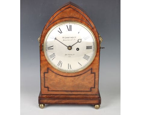 A Regency mahogany bracket timepiece with eight day single fusee movement, the 7-inch silvered brass dial with Roman hour num
