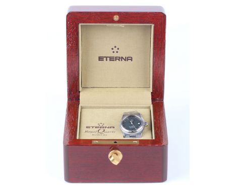 An Eterna Royal Quartz Kontiki steel lady's bracelet wristwatch, the signed black dial with silvered baton hour markers, cent
