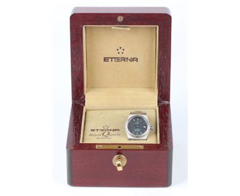 An Eterna Royal Quartz Kontiki steel lady's bracelet wristwatch, the signed black dial with silvered baton hour markers, cent