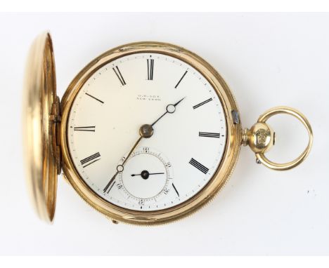 An 18ct gold keywind hunting cased fob watch, the gilt movement detailed 'W. Abeling, London 1843', 18ct gold inner case, the