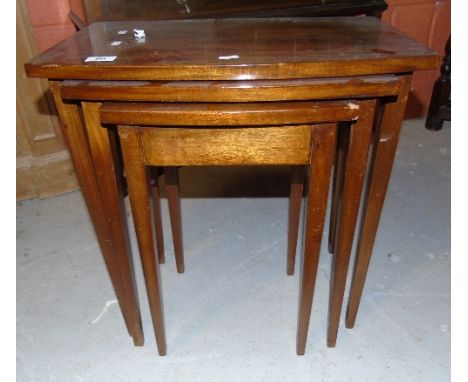A 20th Century Mahogany Nest of Tables along with a coal helmet, poker & Mahalo ukulele  (3).
