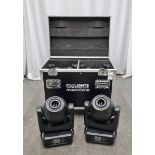 2x Prolights Moonstone LED spot moving head lights with flight case