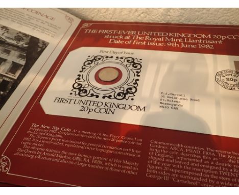 Two first ever UK 20p coin stamp covers 