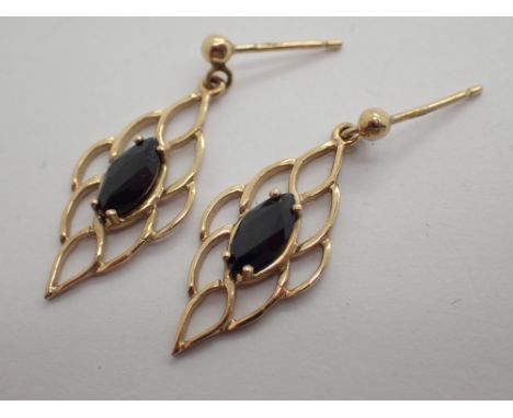 9ct gold marquise cut sapphire drop earrings