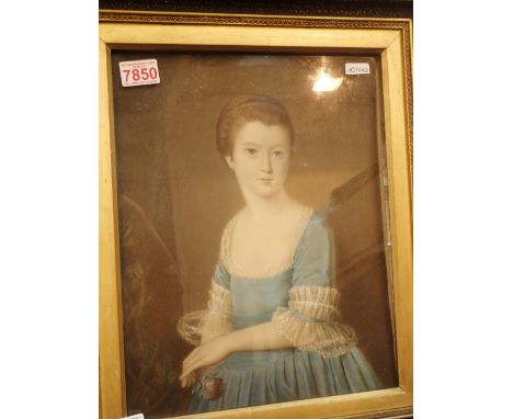 An unattributed 19thC portrait of a young lady holding a rose 