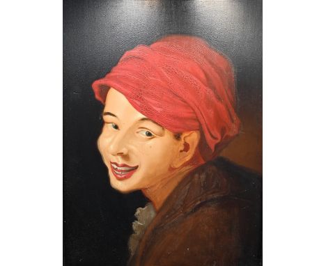 Oil on wood panel portrait set in wooden frame artist unknown 46cm x 57cm.
