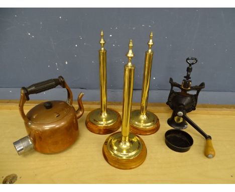 Copper kettle, vintage coffee grinder and clocks etc&nbsp;