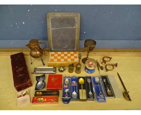 Collectors lot to include copper pot, harmonica and lacquered box etc&nbsp;