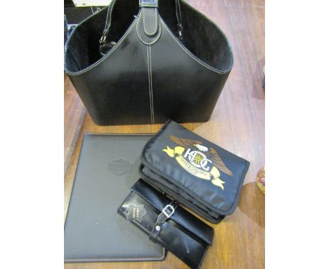 Harley Davidson folder, owners wallet plus a pleather carrier with bag and a purse