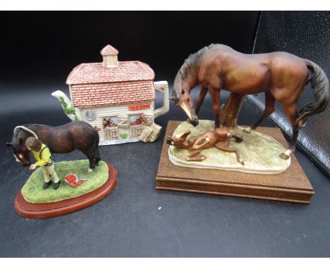 Border Fine Arts 'Glad you are mine' figure, G. Armani Horse and foal figure and a 'Tack Room' novelty teapot&nbsp;