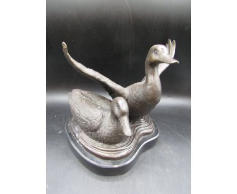 A Stephen Arthur Last bronze duck sculpture on marble base&nbsp; 26cm approx 34cmW