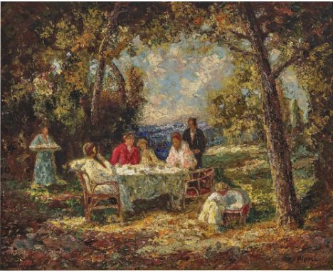 Otto Pippel1878 Lodz - 1960 MünchenKaffeetisch im GartenR. u. signiert. Rücks. vom Künstler bezeichnet und "Frau B. Sternberg