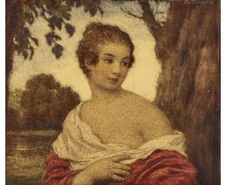 Ludwig von Zumbusch1861 München - 1927 ebendaJunge Frau in ParklandschaftR. o. signiert. Öl (auf Papier?) auf Karton. 26 x 29