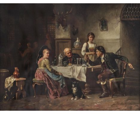 Anton Seitz1829 Roth bei Nürnberg - 1900 MünchenWirtshausszeneAm Tisch ein alter Bauer, eine junge Frau in Festtagstracht und