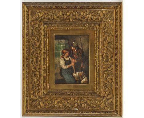 Franz von Defregger1835 Stronach b. Dölsach (Tirol) - 1921 MünchenJäger und SennerinR. o. signiert. Rücks. auf dem Rahmen Eti
