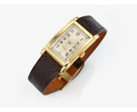 HerrenarmbanduhrSchweiz, 1930er Jahre Gelbgold 585/-, gestempelt. Schweizer Feingehaltspunze bis 1934 und deutsche Reichskron