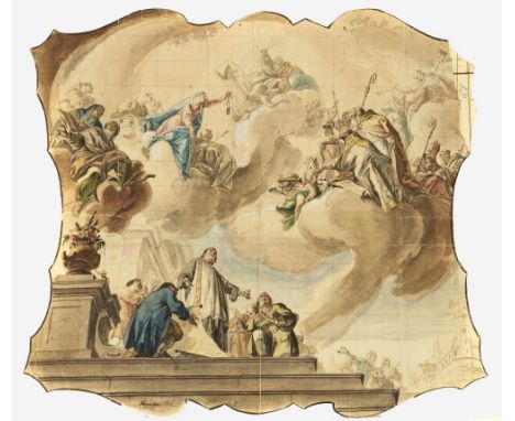 Franz Martin Kuen1719 Weißenhorn - 1771 ebendaPfarrer Joseph Zwick als Fürbitter seiner GemeindeEntwurf (?) für das Chorfresk