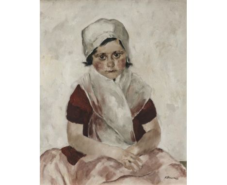 Unbekannt1. Hälfte 20. Jh. MädchenbildnisR. u. unleserlich signiert. Rücks. nummeriert 458. Öl auf Karton. 61 x 50,5 cm. Craq
