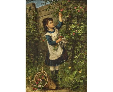 Julius Victor Carstens1849 Nusse (Lübeck) - 1908 München-PasingRosen pflückendes MädchenR. u. signiert. Öl auf Holz. 27,5 x 1