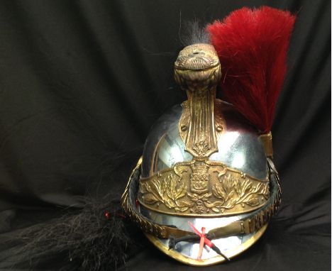 French Republican Guard of the City of Paris Cuirassier helmet. Maker marked to rear of helmet "Siraudin &amp; Hersant". Also