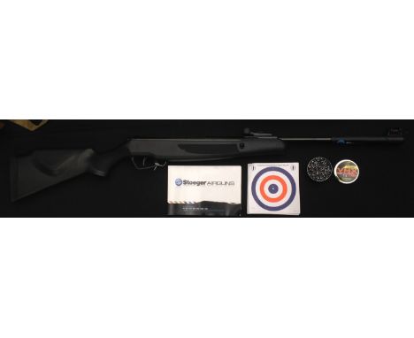 Stoeger Model X20 .22 cal Air Rifle serial no. STG1615597. 425mm long barrel . Black ABS stock and protective end to barrel. 
