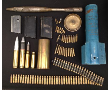 A collection of INERT &amp; FFE Cartridge cases and magazine: Pair of British Army 7.62mm SLR magazine: single US Colt AR15 M