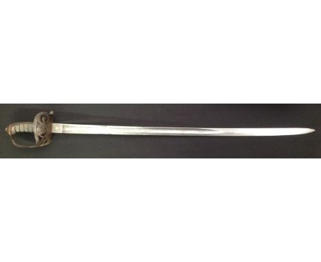 Victorian British Army 1827 Pattern Rifles Officers Sword with fullered single edged blade 822mm in length. Proof marked with