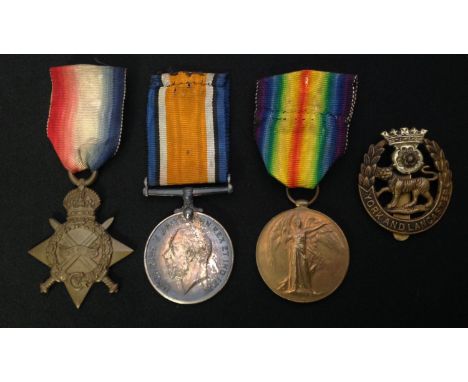 WW1 British Medal Group to 11995 Sgt WH Lockwood, Yorkshire Light Infantry comprising of 1914-15 Star, British War Medal and 