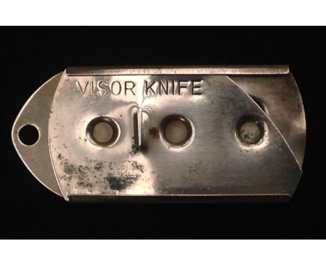 WW2 British / US "Visor Knife" escape and evasion blade, a brass scabbard designed to carry a razor blade which could be worn