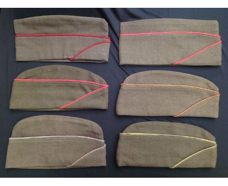 Post War US Army Enlisted Mans Overseas / Garrison Caps x 6, all with coloured branch of service piping. One Private Purchase