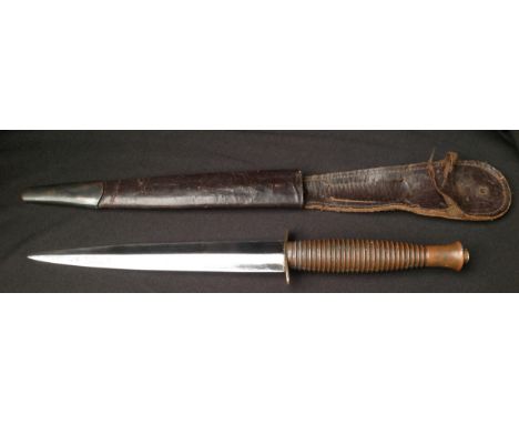 WW2 British Third Pattern Fairbairn Sykes Fighting Knife. 167mm long double edged blade maker marked "Kenbourne Manufacturing